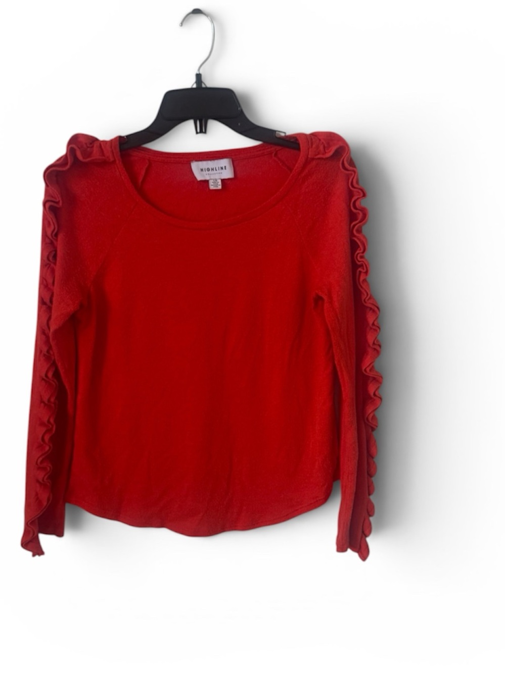Highline Red Ruffle-Trim Long Sleeve Tee